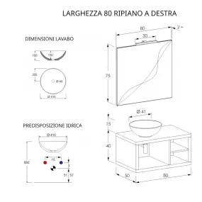 Meuble de Salle de Bain en Chêne 80cm suspendu avec trois rangements apparents