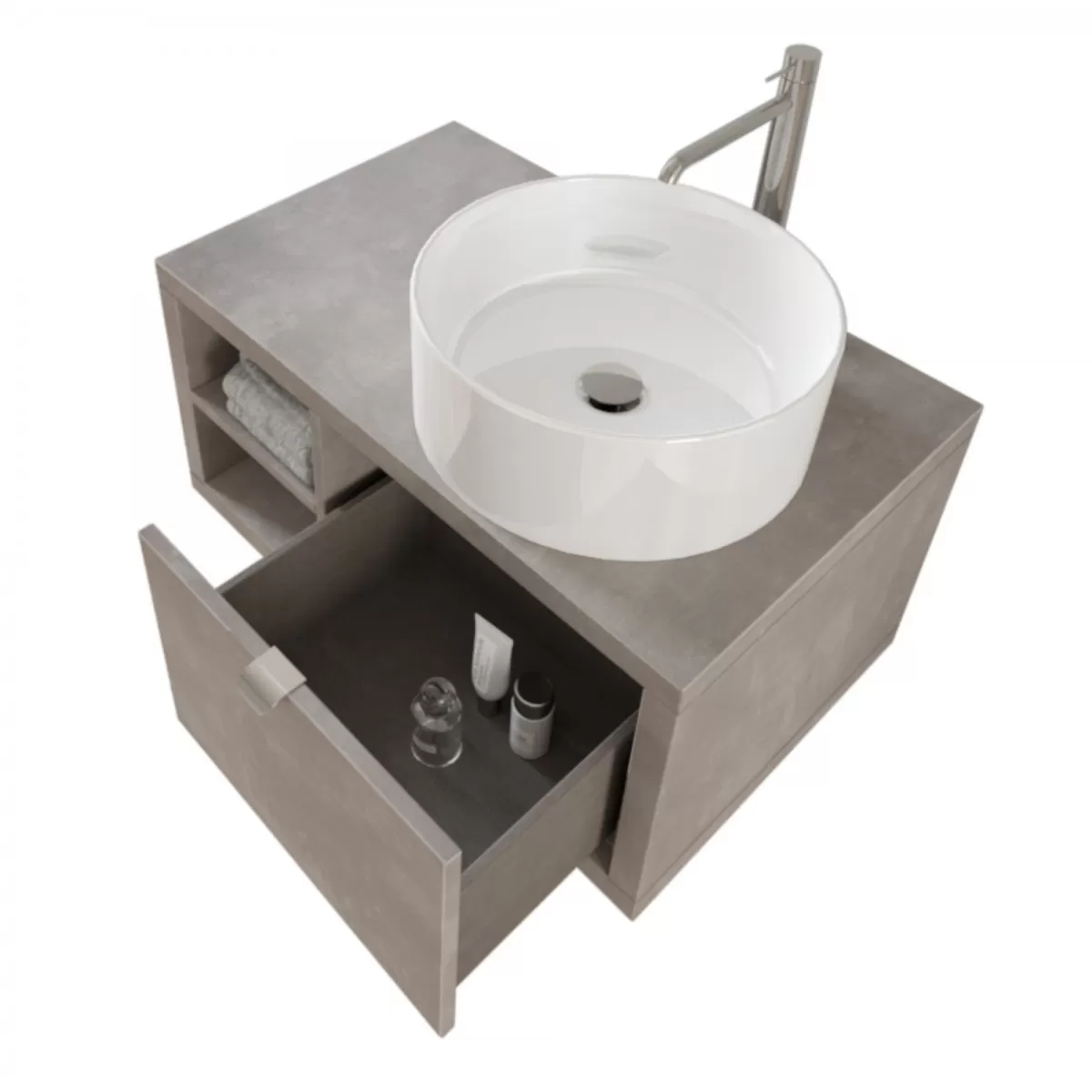 Mobile da Bagno Grigio Scuro 80cm sospeso con tre vani contenitori a vista