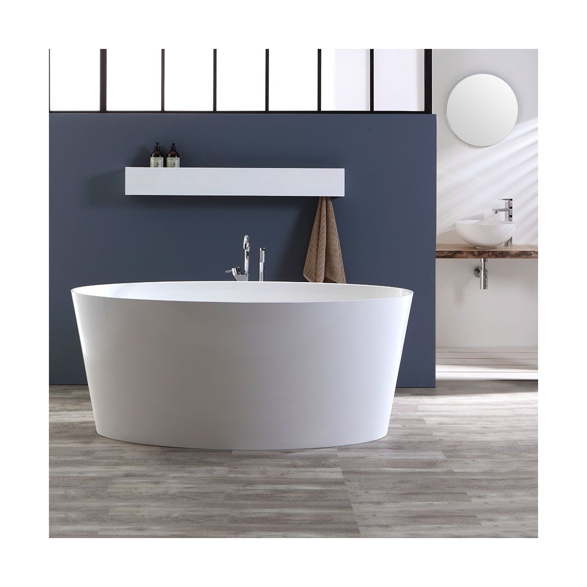 Dea Badewanne in modernem Design aus weißem Mineralmarmor 158 cm