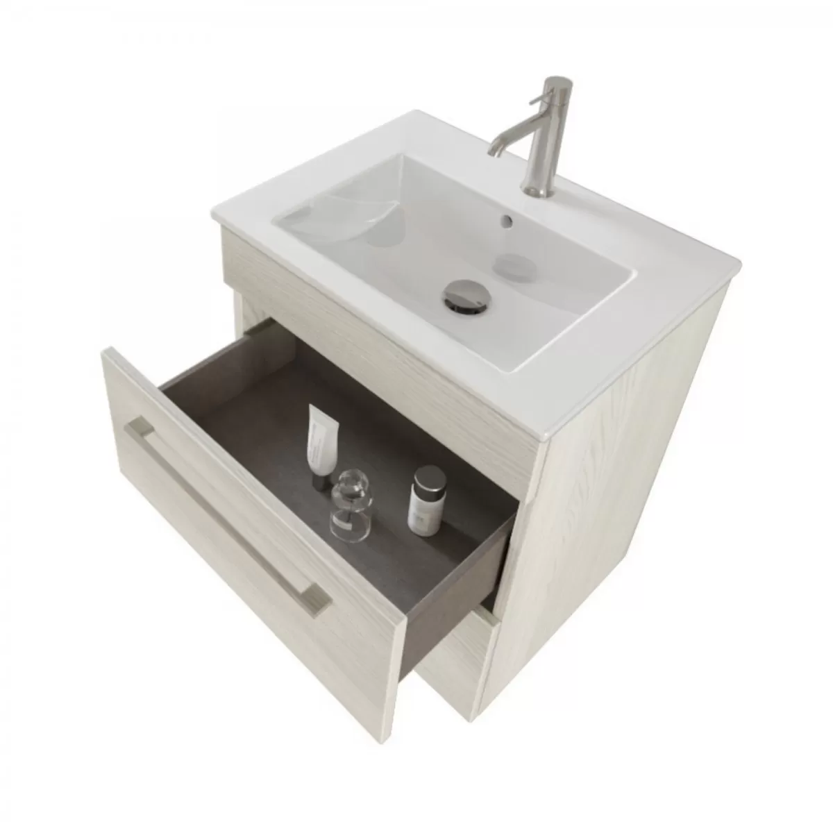 55 cm weißer Badezimmerschrank mit doppelter Facil-Schublade