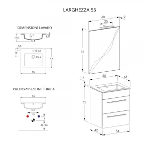 55 cm weißer Badezimmerschrank mit doppelter Facil-Schublade