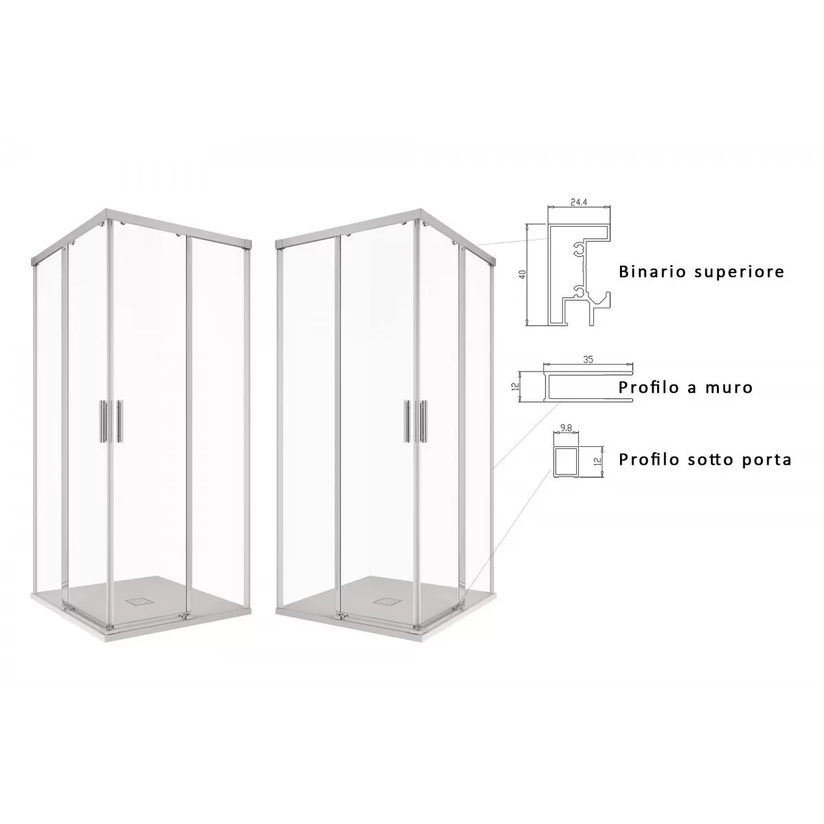 Cabine de douche 2 faces 6mm H195 anticalcaire