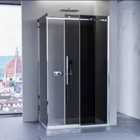 Cabine de douche avec porte coulissante, verre anticalcaire fumé de 8 mm avec fermeture magnétique