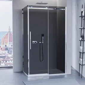 Cabine de douche avec porte coulissante, verre anticalcaire fumé de 8 mm avec fermeture magnétique
