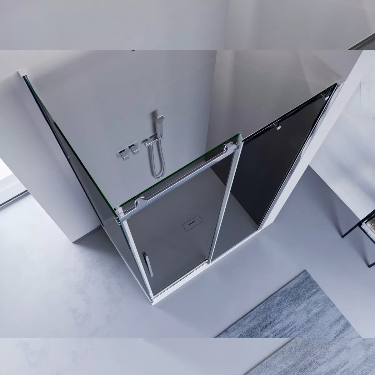 Cabine de douche avec porte coulissante, verre anticalcaire fumé de 8 mm avec fermeture magnétique