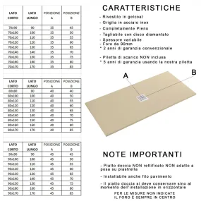 Piatto Doccia Mineralmarmo effetto pietra made in Italy scarico centrale colore Antracite modello Amalfi