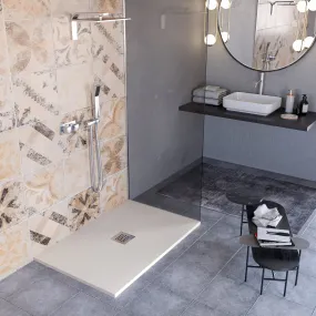 Receveur de douche Mineralmarmo effet pierre fabriqué en Italie drain central de couleur crème modèle Amalfi
