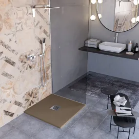 Receveur de douche en marbre minéral effet pierre fabriqué en Italie drain central de couleur marron modèle Amalfi
