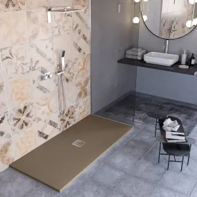 Receveur de douche en marbre minéral effet pierre fabriqué en Italie drain central de couleur marron modèle Amalfi