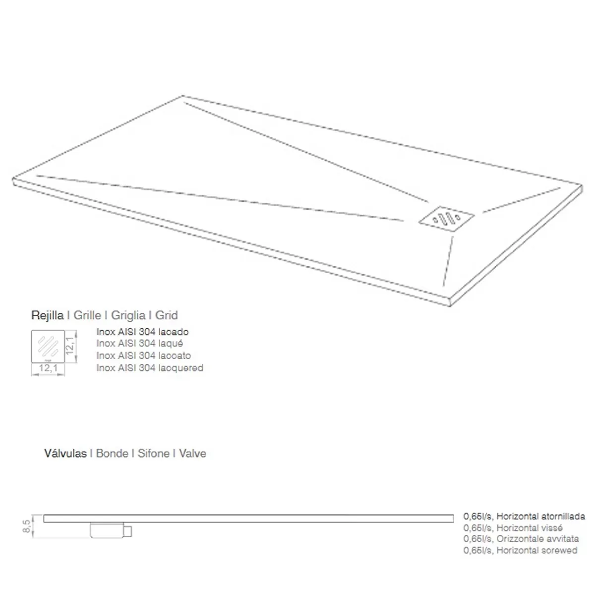 Receveur de douche en résine finition ardoise blanche et grille inox NATURE