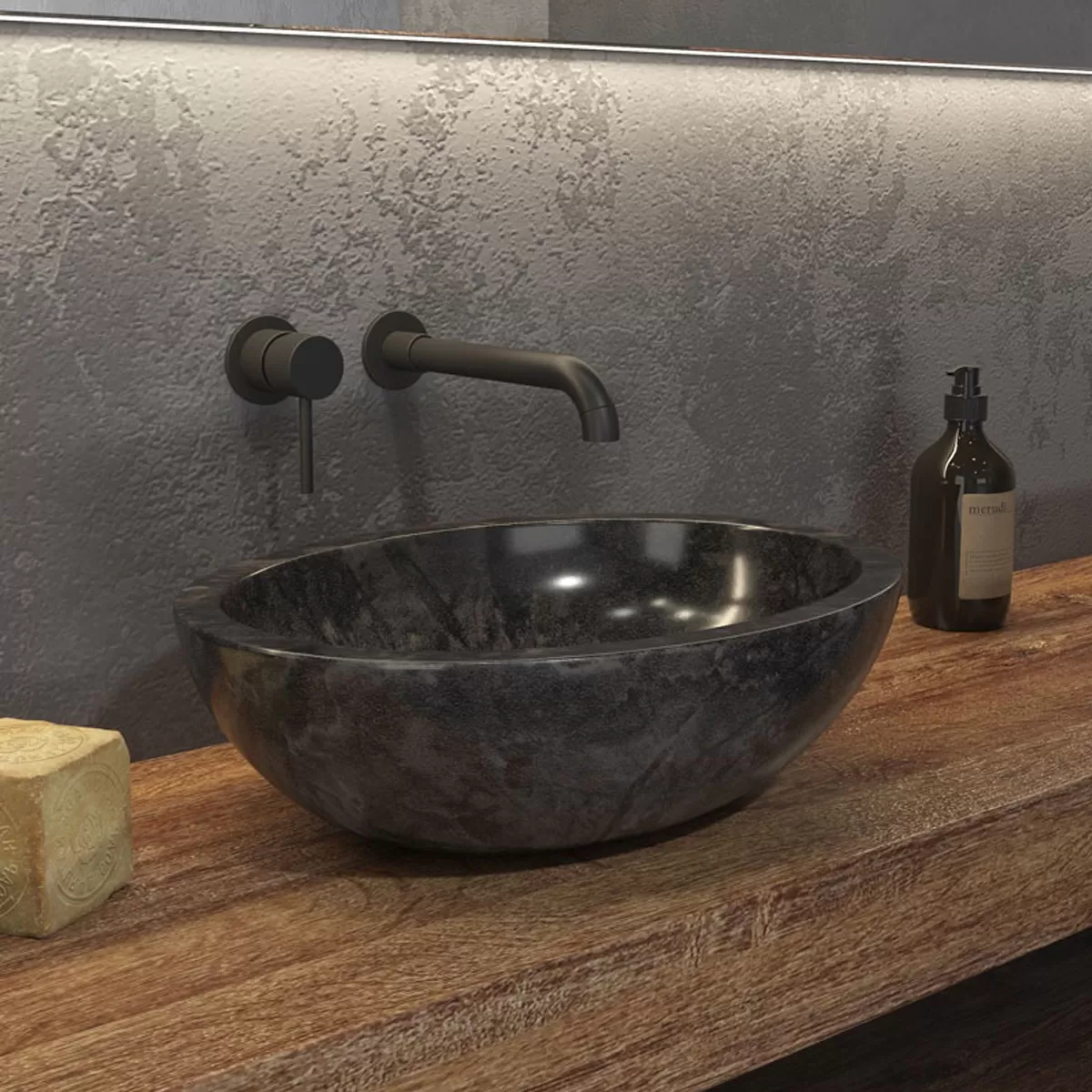 Lavabo à poser en marbre noir Leonor SOP