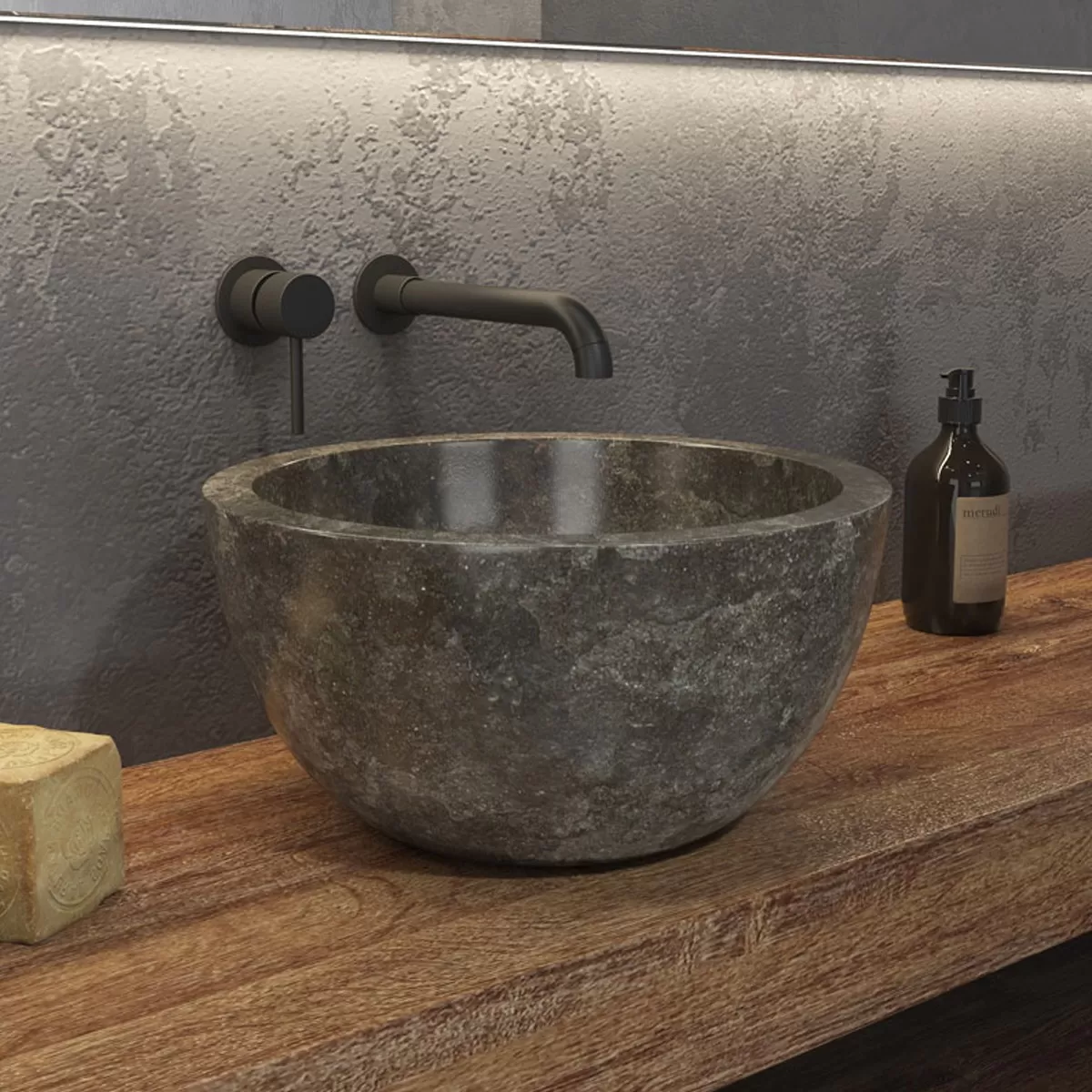 Lavabo à poser en marbre crème Leyla SBP de couleur grise