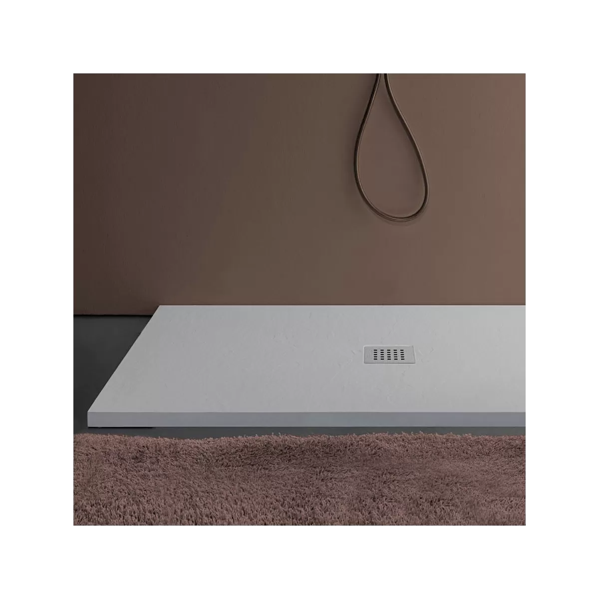 Receveur de douche en marbre minéral gris clair AMALFI avec évacuation centrale