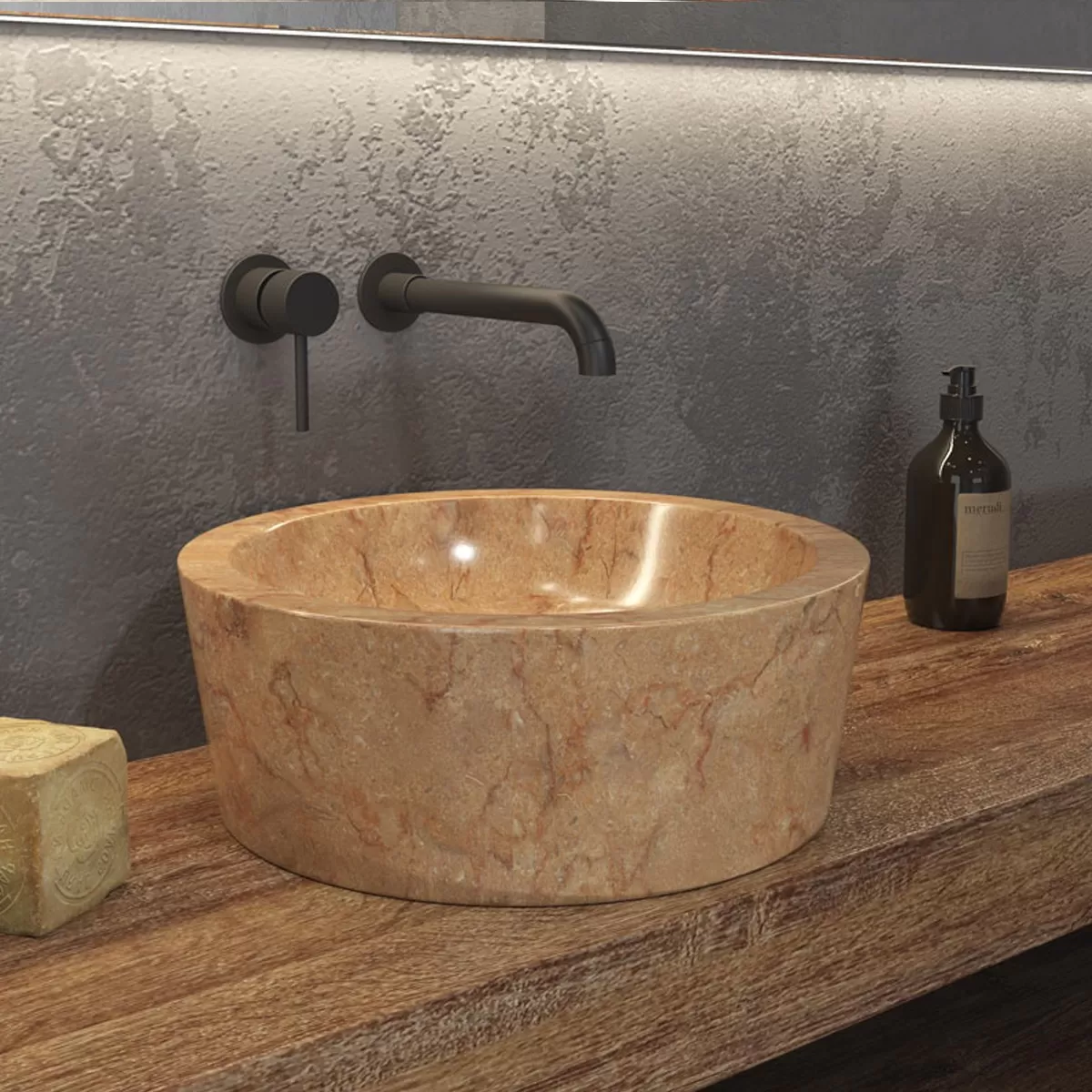 Lavabo à poser en marbre crème rouge Timur SLH