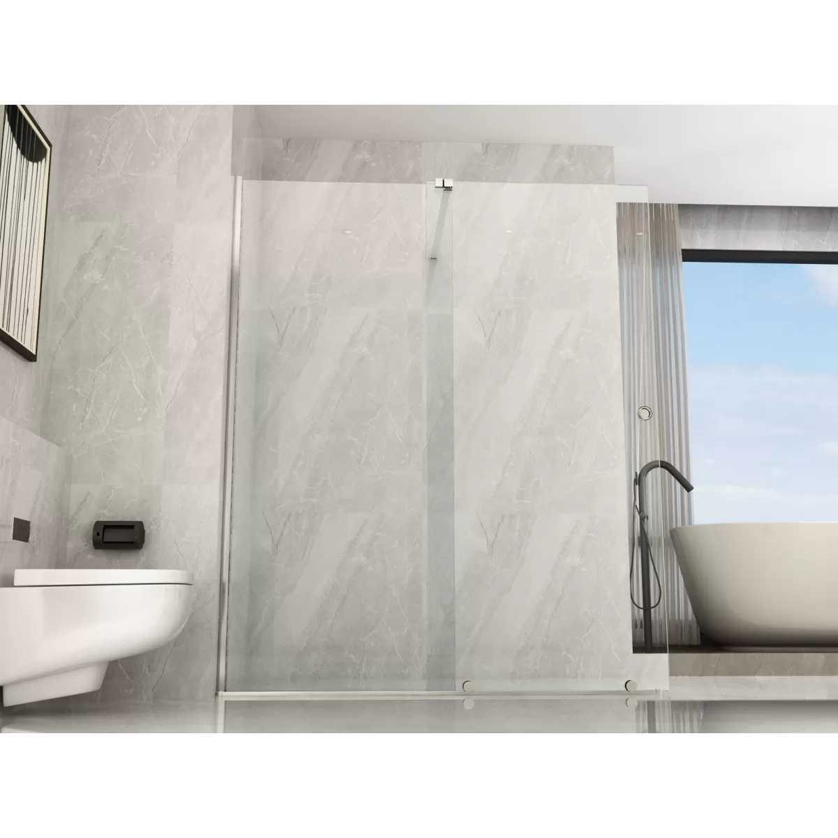 Paroi de douche à l'italienne avec porte coulissante transparente 8 mm H195 SLIDE