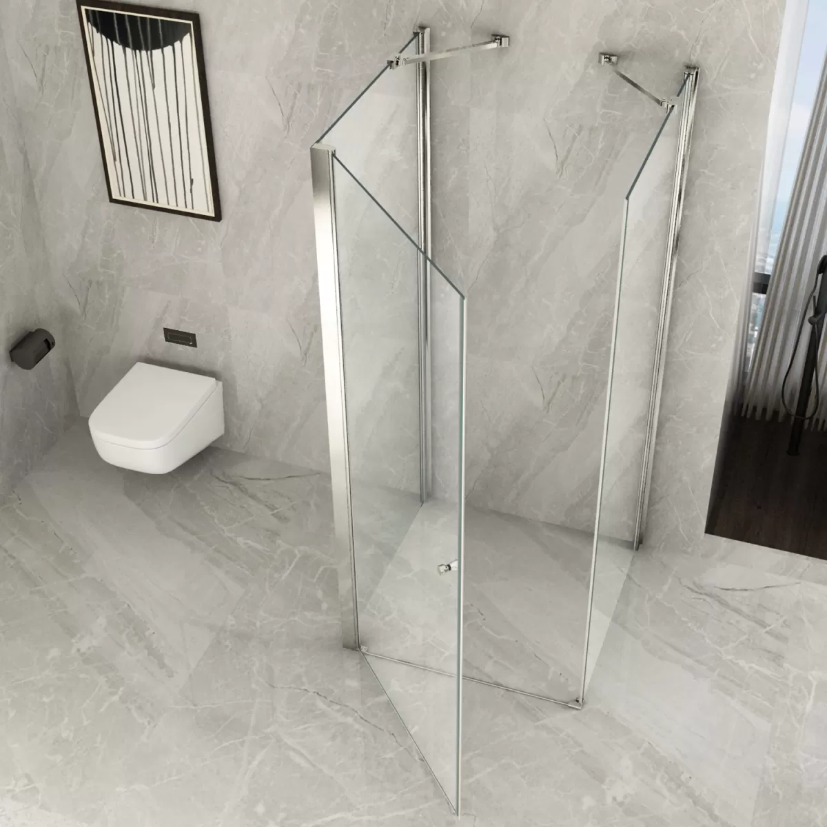 Cabine de Douche 3 côtés Porte Battante Extérieure Transparente 8mm H195 magic