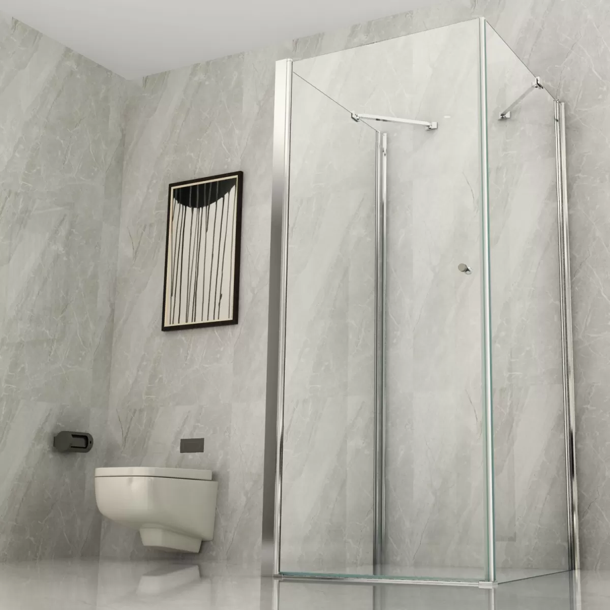 Cabine de Douche 3 côtés Porte Battante Extérieure Transparente 8mm H195 magic