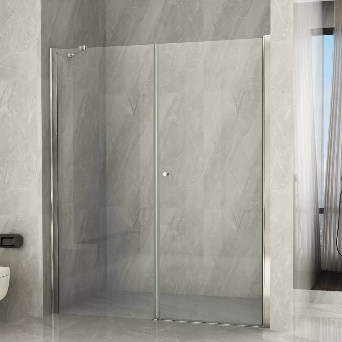 Innen- und Außenpendeltür für die Dusche mit vollständiger Öffnung plus einer festen Seite aus 8 mm transparentem Glas Höhe 195 