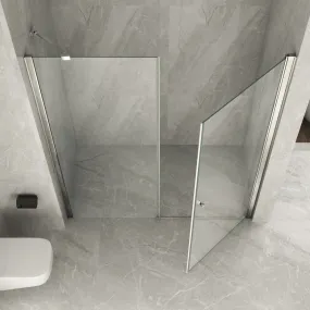Porta Doccia Battente interna ed esterna con apertura totale più un lato fisso in cristallo 8mm Trasparente Altezza 195cm