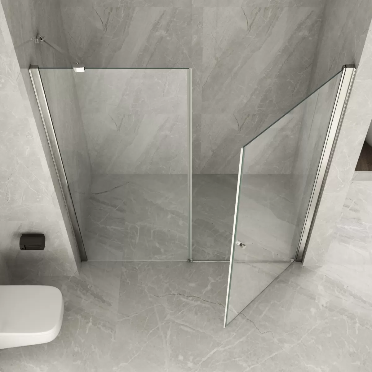 Porta Doccia Battente interna ed esterna con apertura totale più un lato fisso in cristallo 8mm Trasparente Altezza 195cm