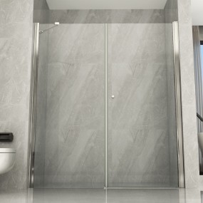 Innen- und Außenpendeltür für die Dusche mit vollständiger Öffnung plus einer festen Seite aus 8 mm transparentem Glas Höhe 195 