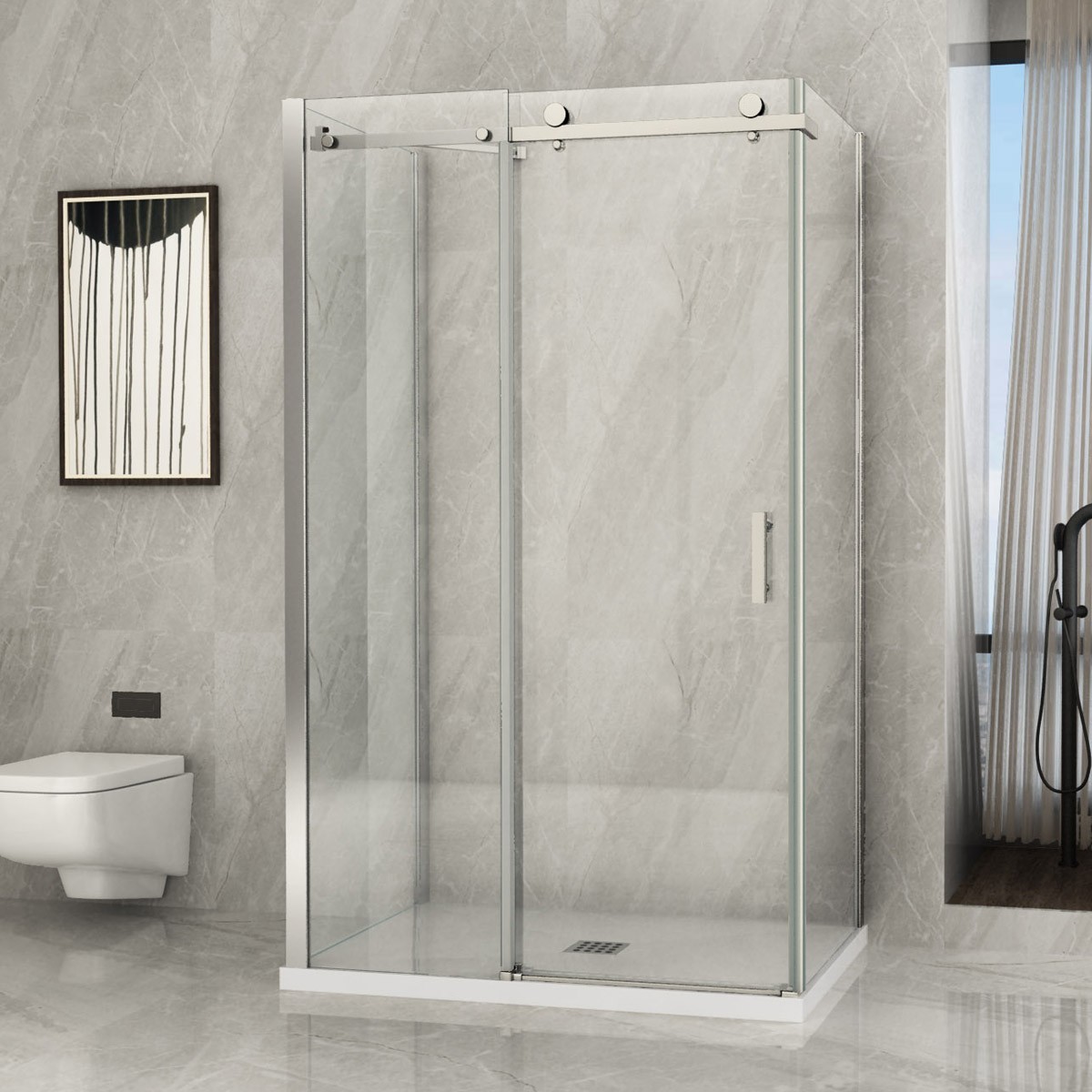Duschabtrennung Aus Acryl 3-seitig – 80 X 120 X 80 Cm, Verkürzbar, Made In Italy, Mit PVC-Profilen Und Guazza-Effekt