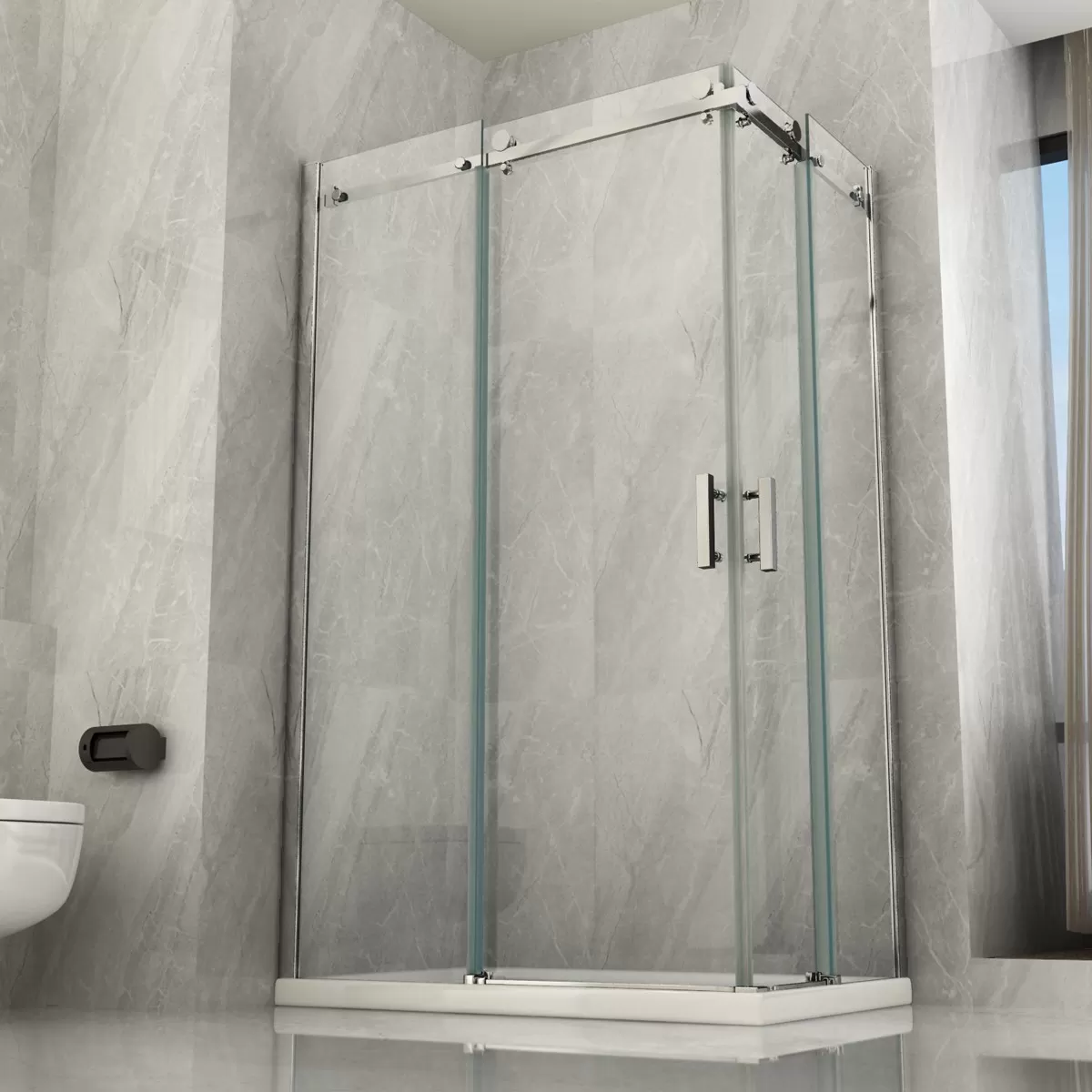 Cabine de douche 2 faces Coulissante Transparente 8mm H195 Aurelia