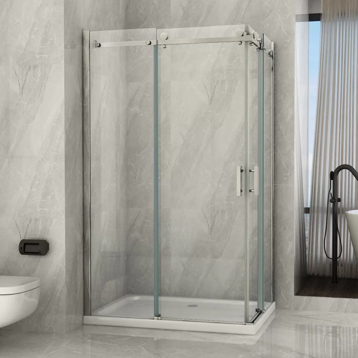 Cabine de douche 2 faces Coulissante Transparente 8mm H195 Aurelia