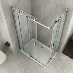 Duschabtrennung 2 Seiten Schiebeöffnung ohne transparente Profile 8mm Höhe H 195cm