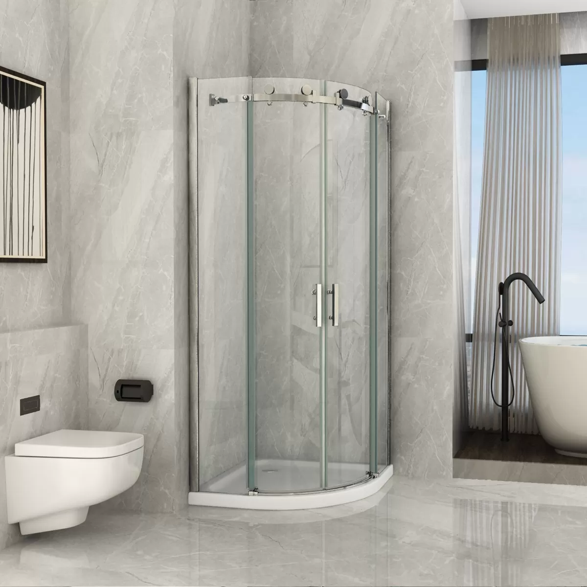 Cabine de Douche Semi-Circulaire Coulissante Transparente 8mm H195