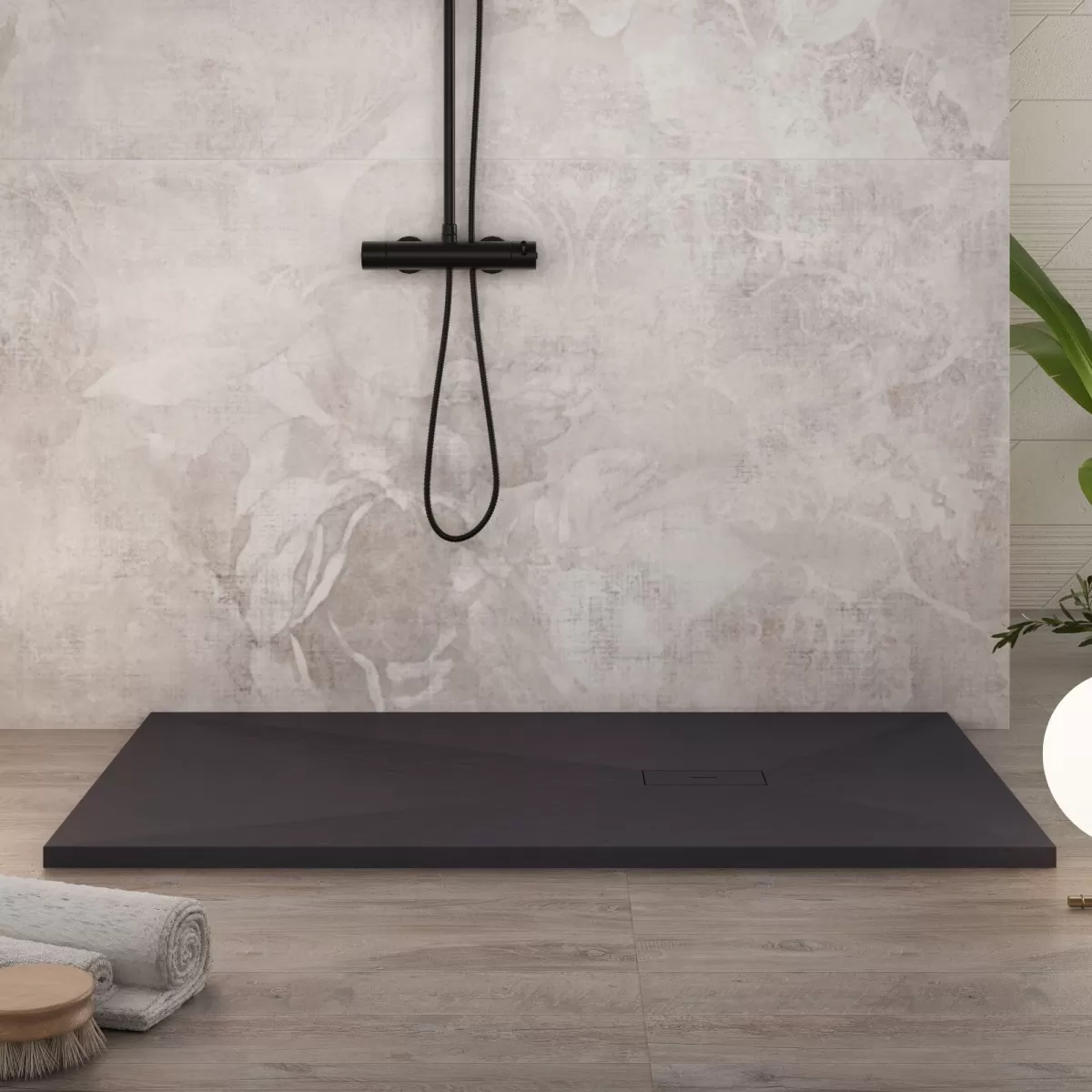Receveur de douche en marbre minéral antidérapant effet pierre noire DUBAI
