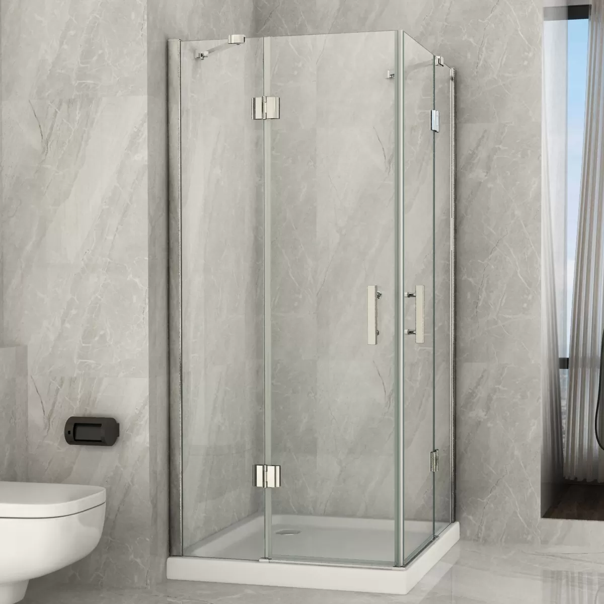 Cabine de Douche 2 côtés Double Porte Battante Transparente 8mm H195 AMANDA