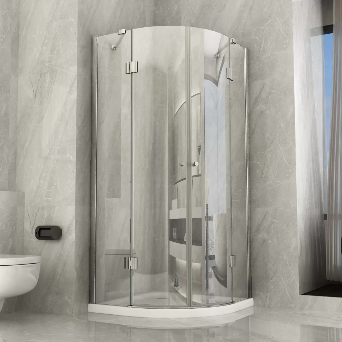 Cabine de douche semi-circulaire double porte battante transparente 8mm PURA