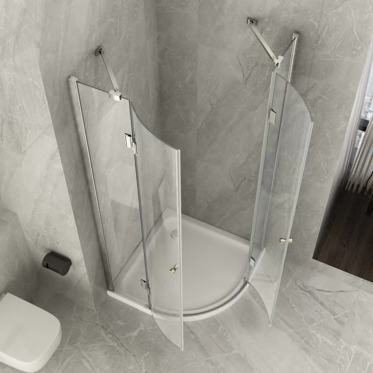 Cabine de douche semi-circulaire double porte battante transparente 8mm PURA
