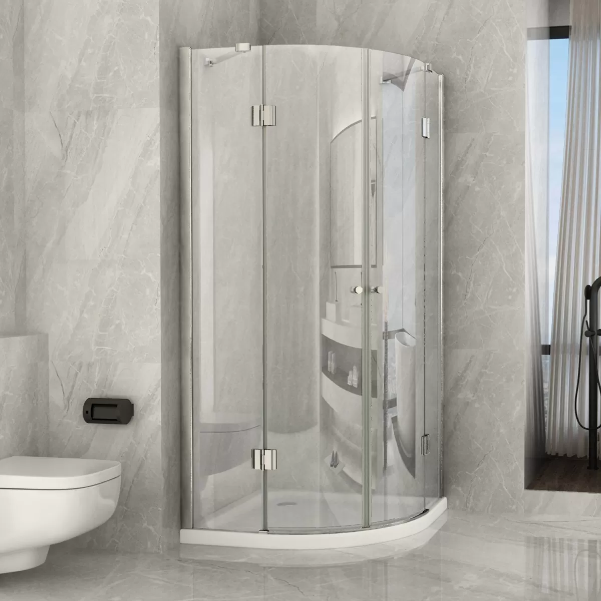 Cabine de douche semi-circulaire double porte battante transparente 8mm PURA