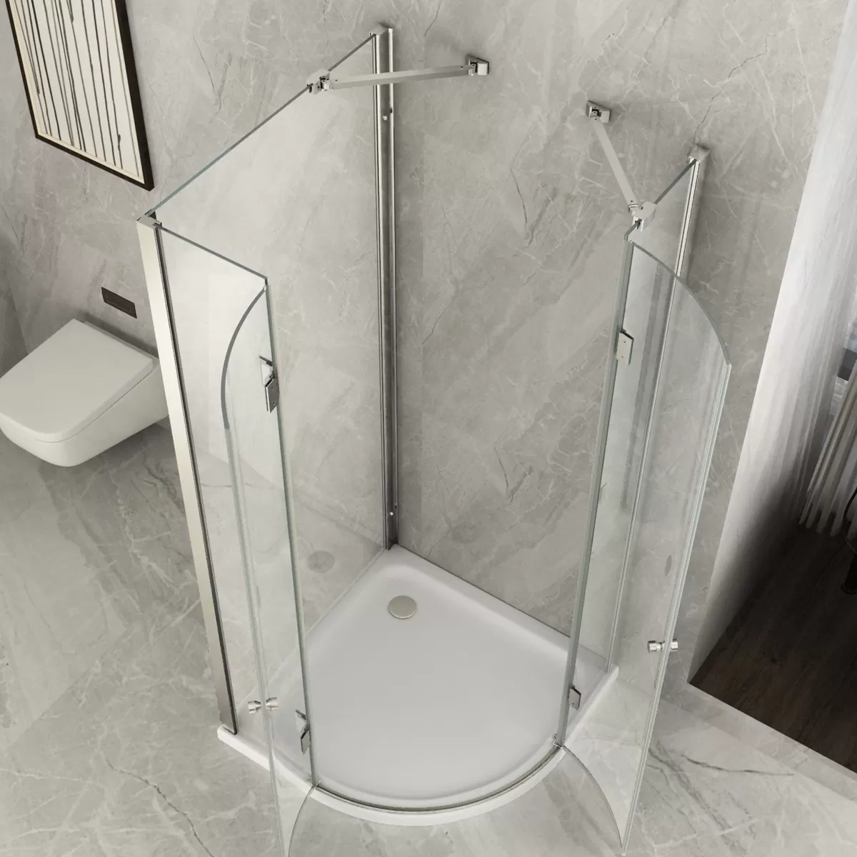 Cabine de douche semi-circulaire 3 côtés porte battante transparente 8mm PURA