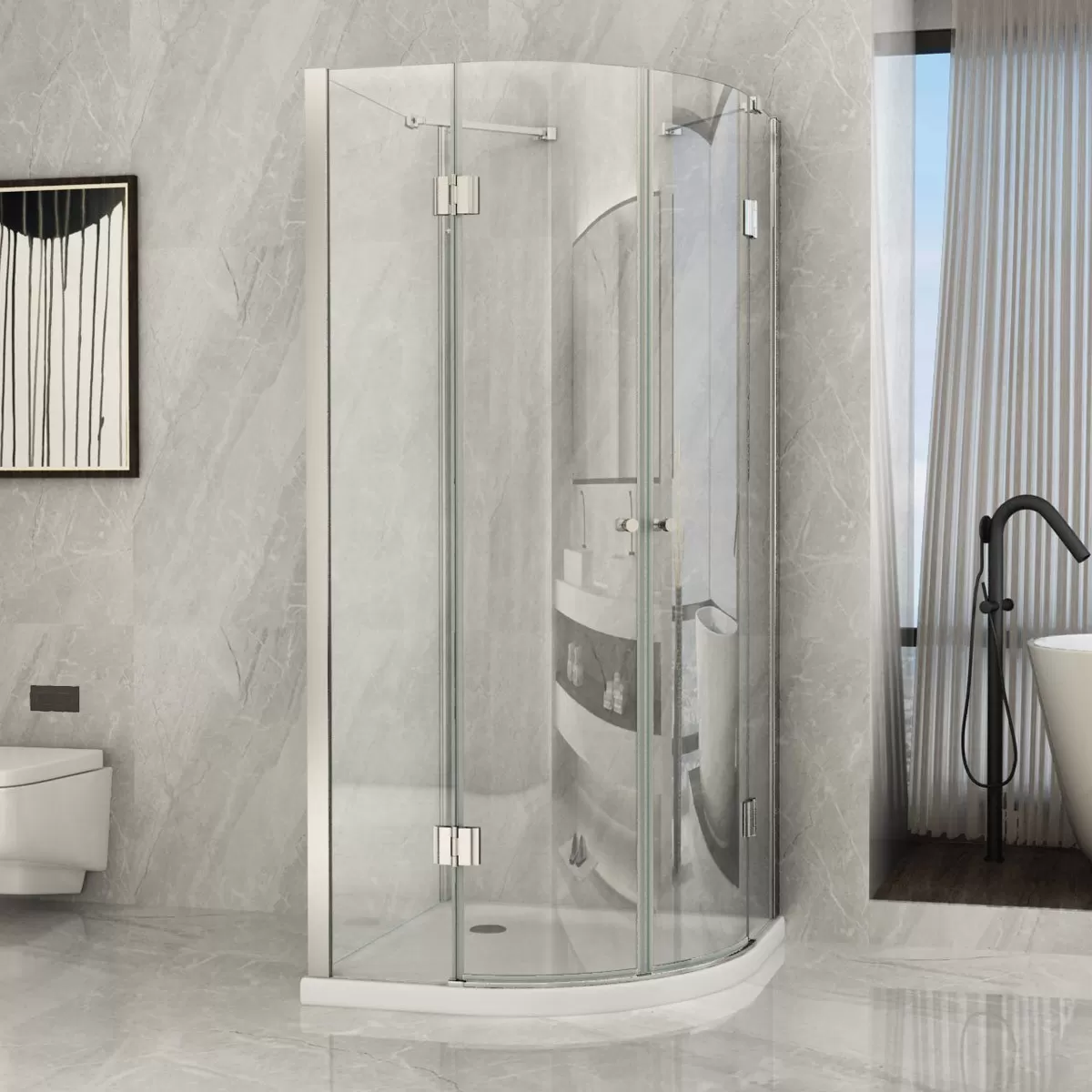Cabine de douche semi-circulaire 3 côtés porte battante transparente 8mm PURA