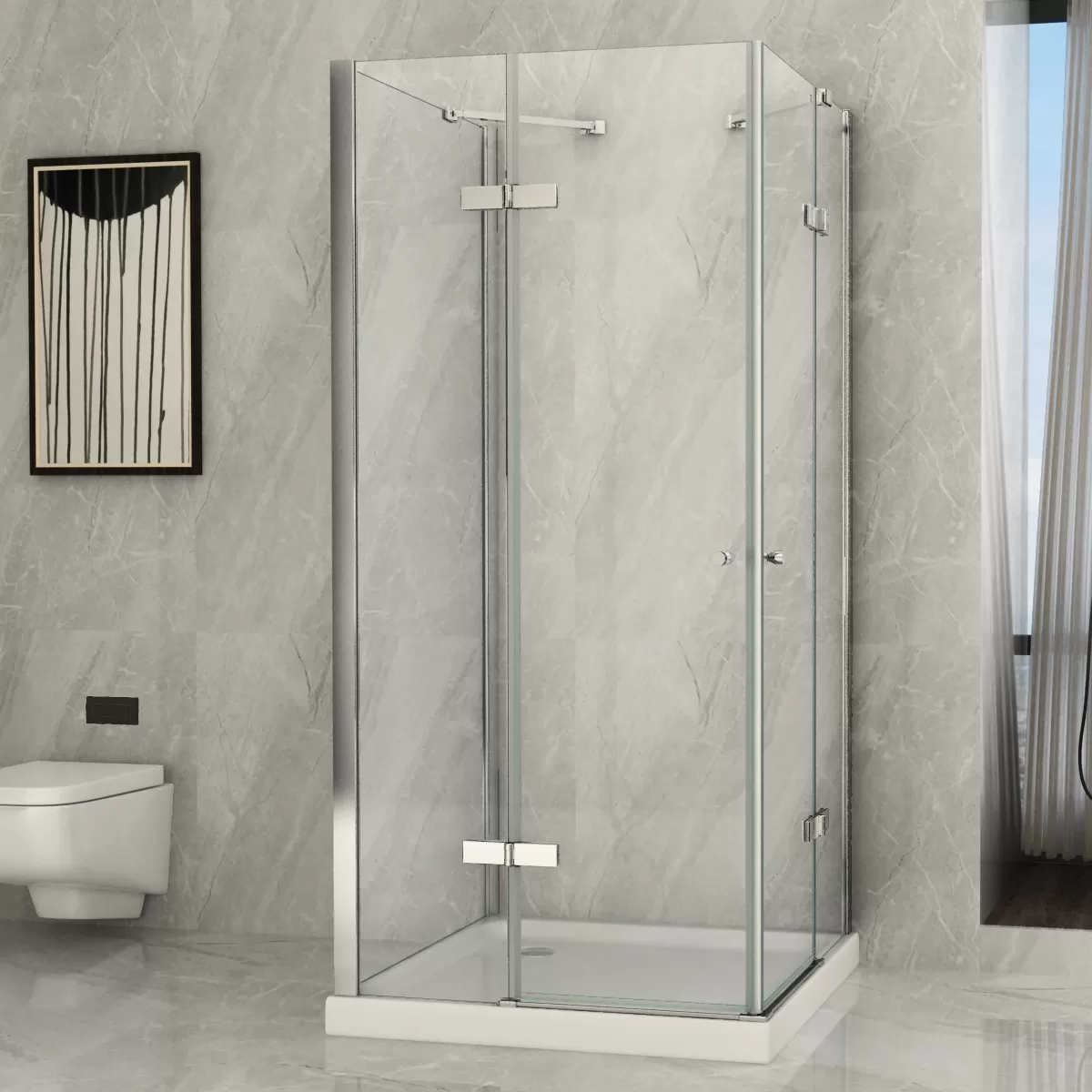 Cabine de douche 3 côtés Double porte battante Transparente 8mm H195 GLAM