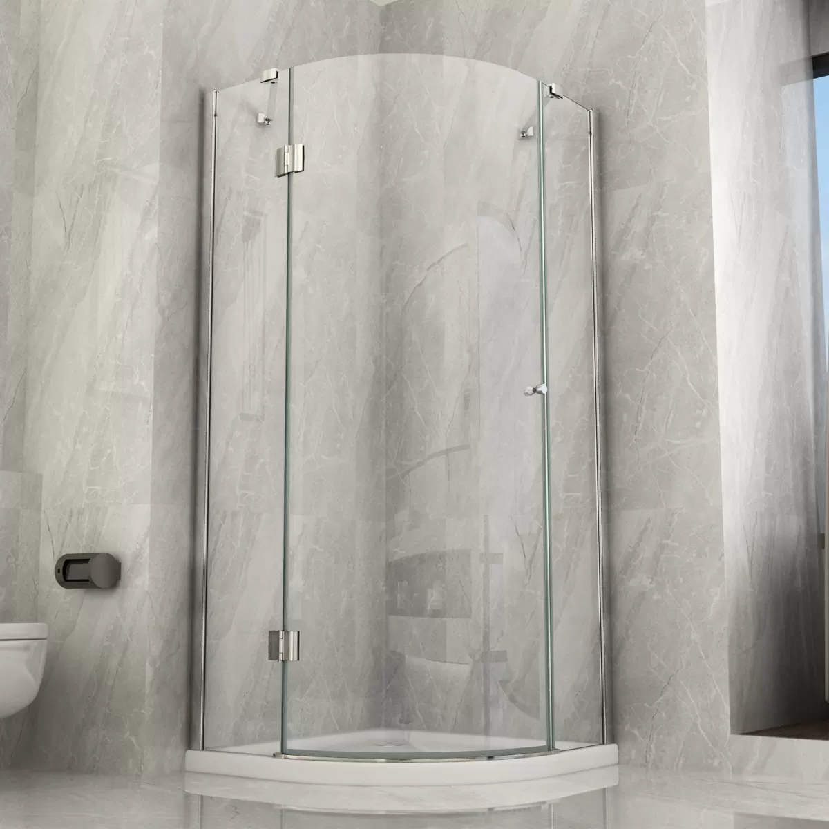 Cabine de douche semi-circulaire porte battante transparente 8mm H195cm AIR