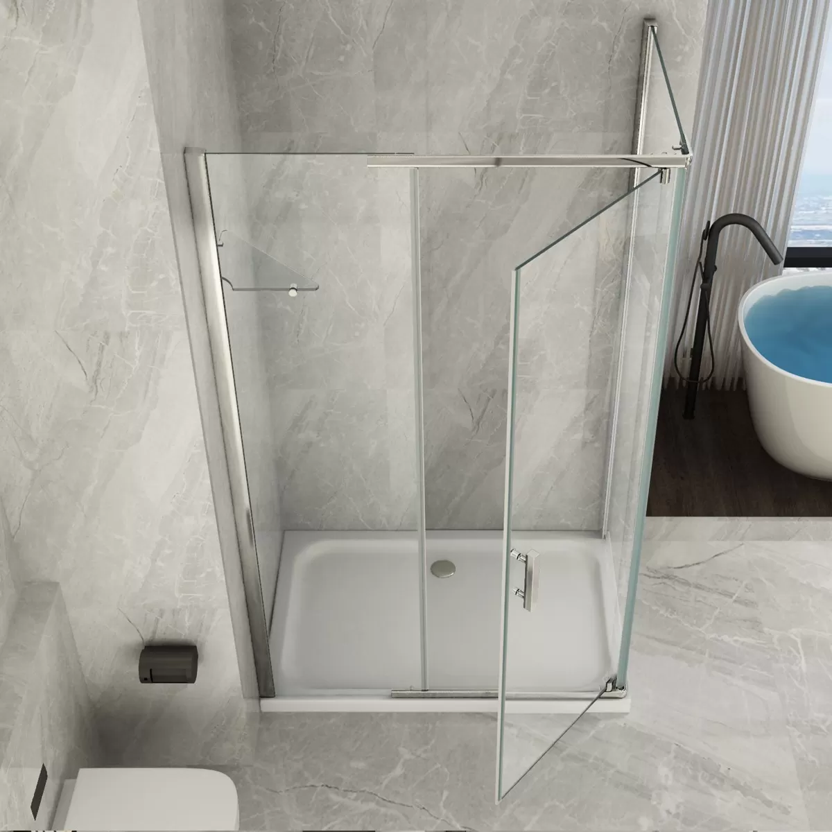 Box Doccia 2 lati Battente interna ed esterna Trasparente 8mm H195 Hero