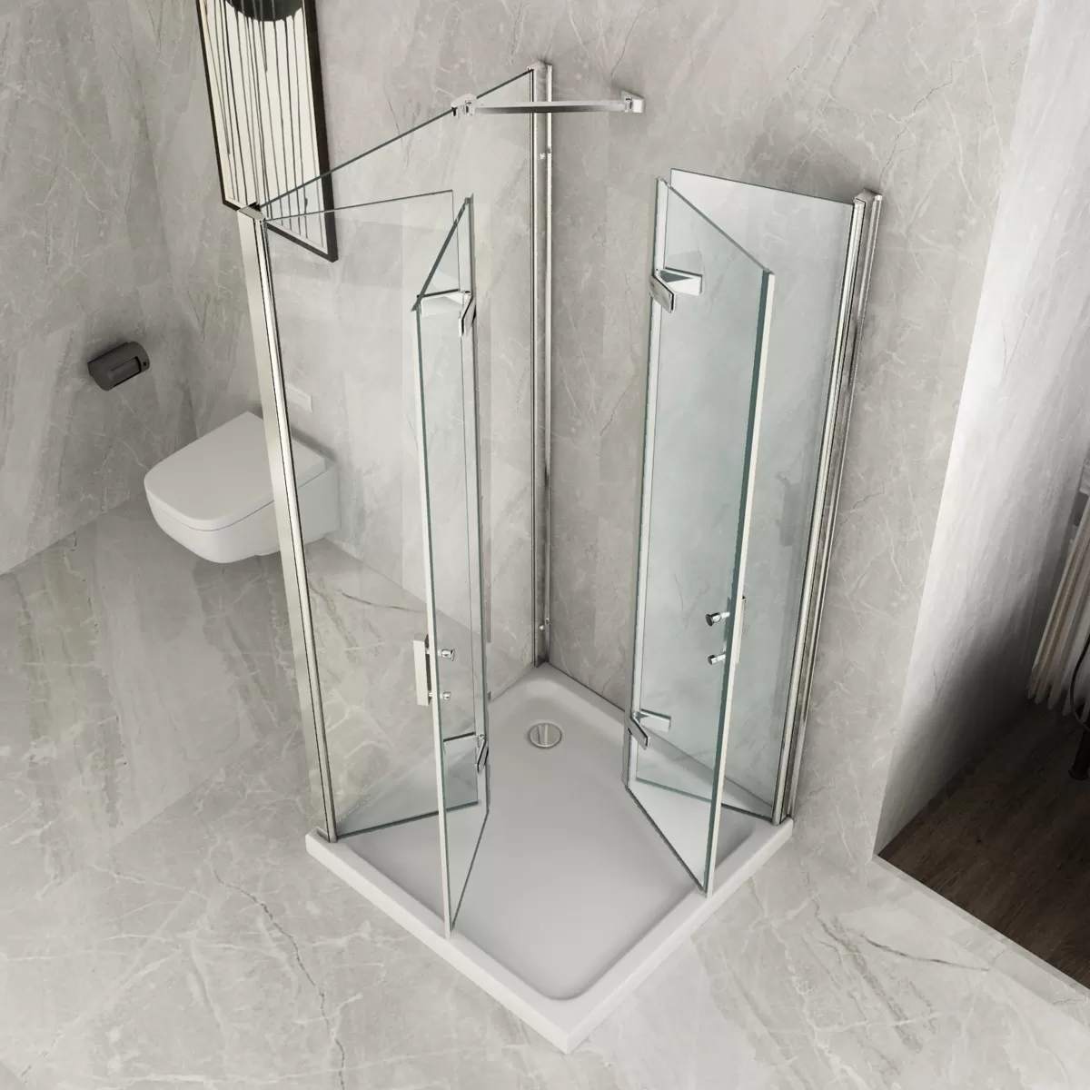 Cabine de Douche Transparente 8mm H195 Flex 3 côtés