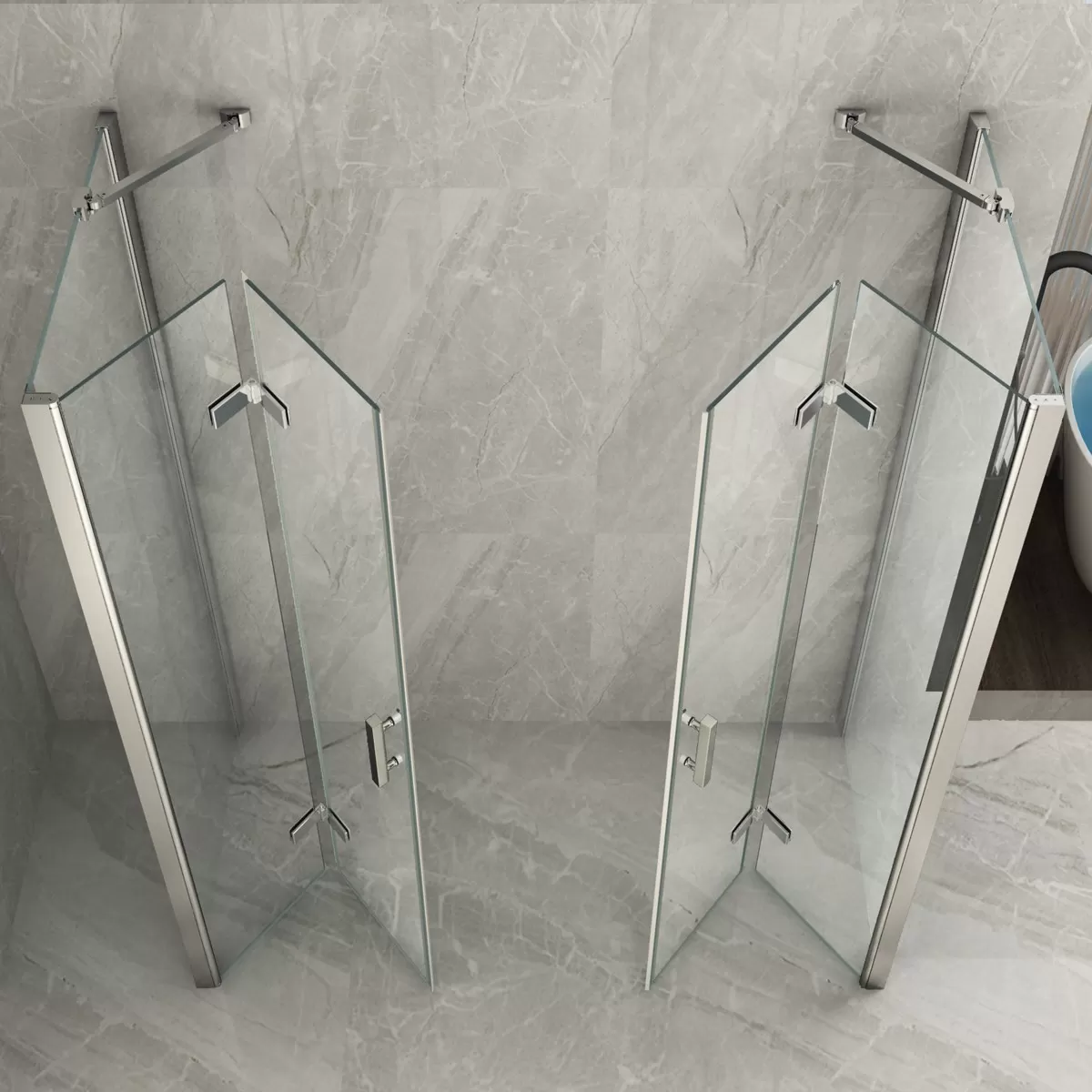 Cabine de douche 3 côtés double porte pliante transparente 8mm H195