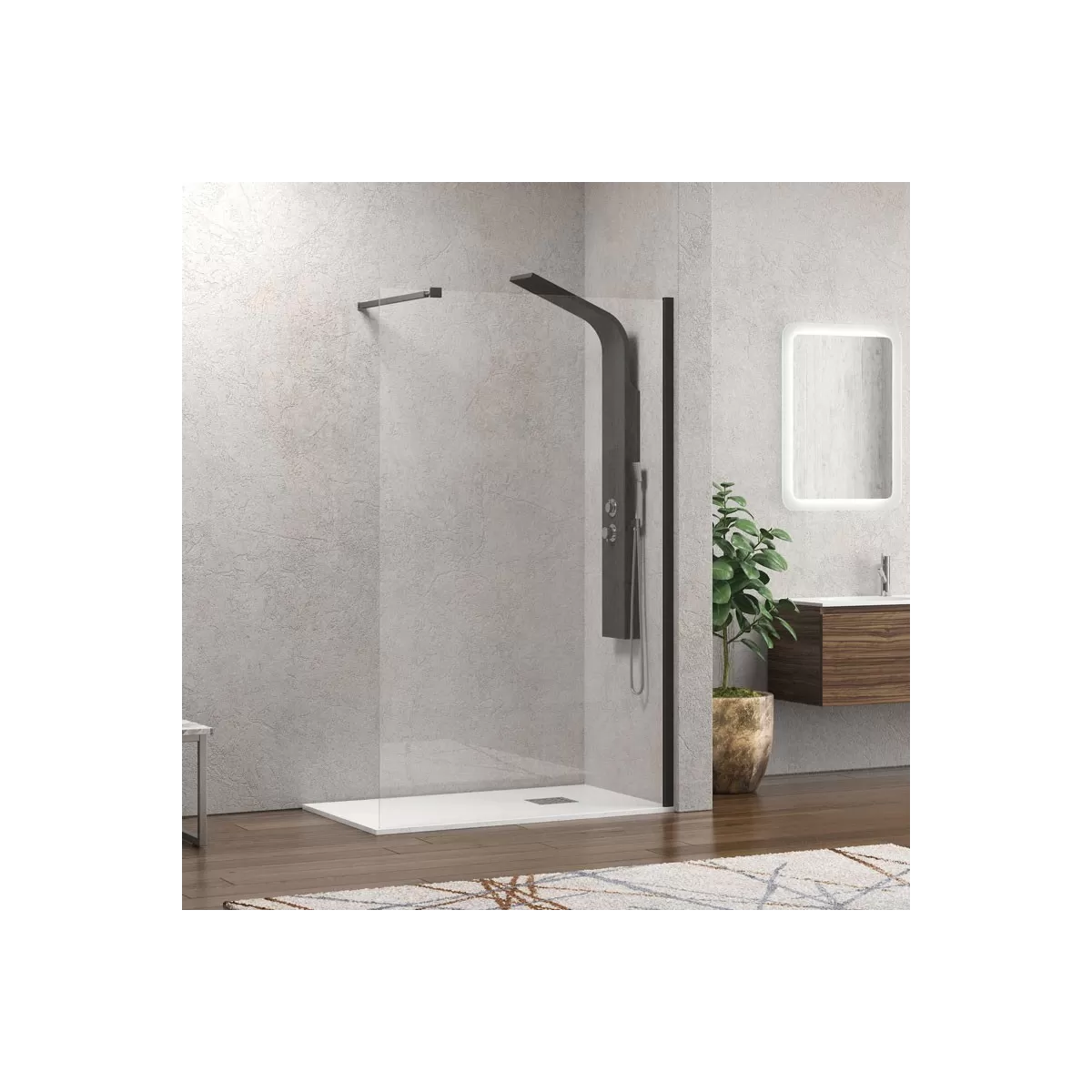 Parete Doccia Cristallo Trasparente 8mm H200 Walkin 1 Profilo Nero