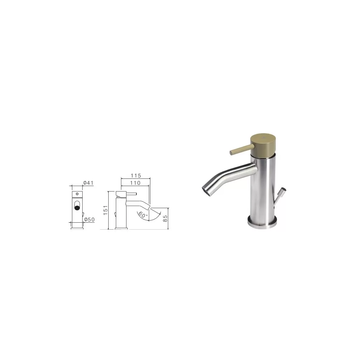 Rubinetto Miscelatore per Bidet con scarico e maniglia colorata di Tubico