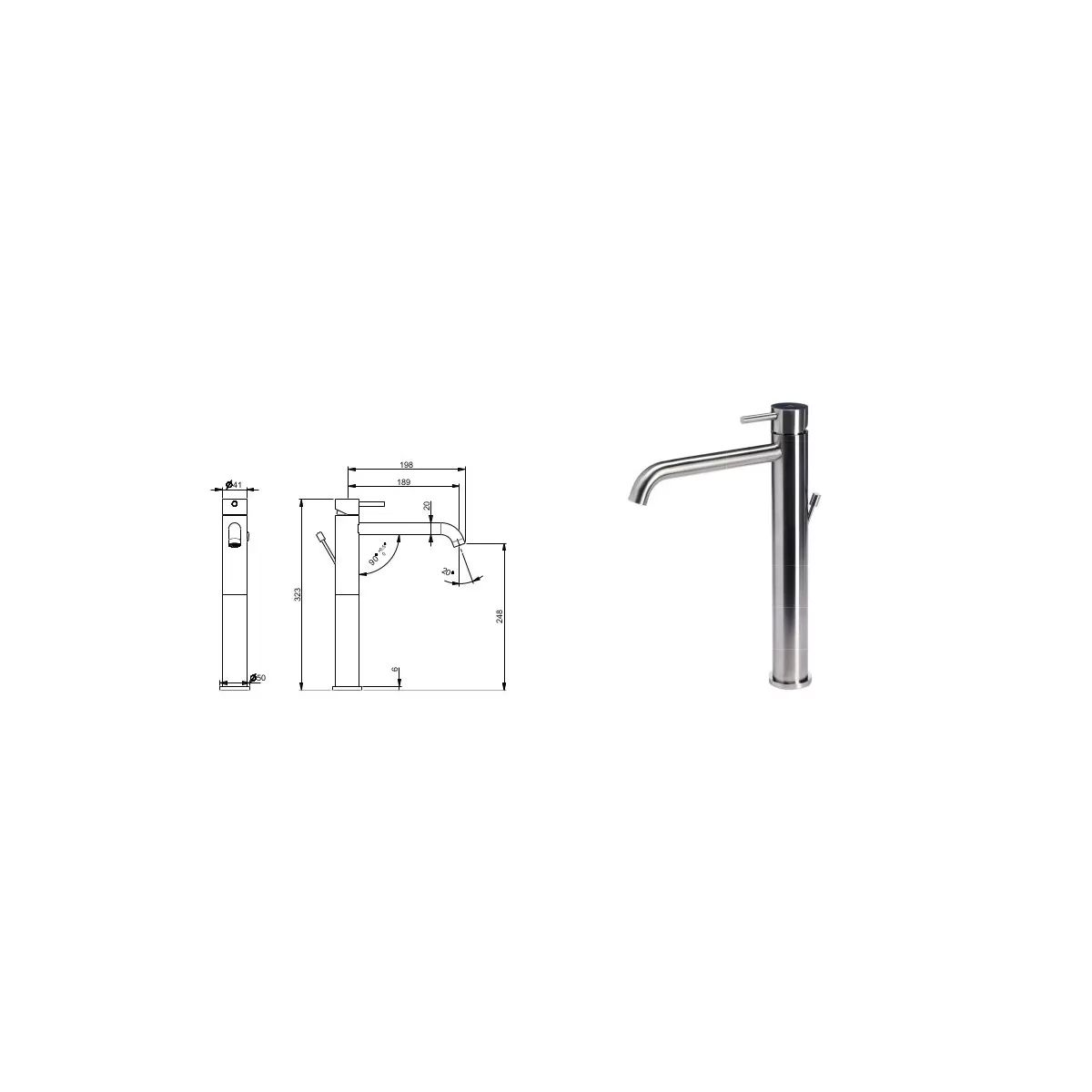 Mitigeur Lavabo Noir Mat Haut avec vidage Clic Clak y compris Jo by Paffoni