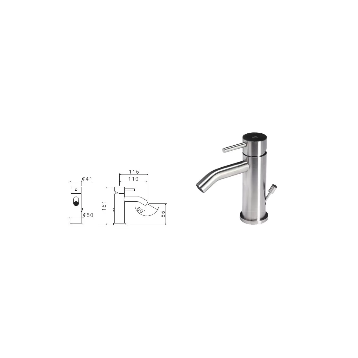 Miscelatore in acciaio inox per Bidet con scarico di Tubico Nilo - Scheda Tecnica