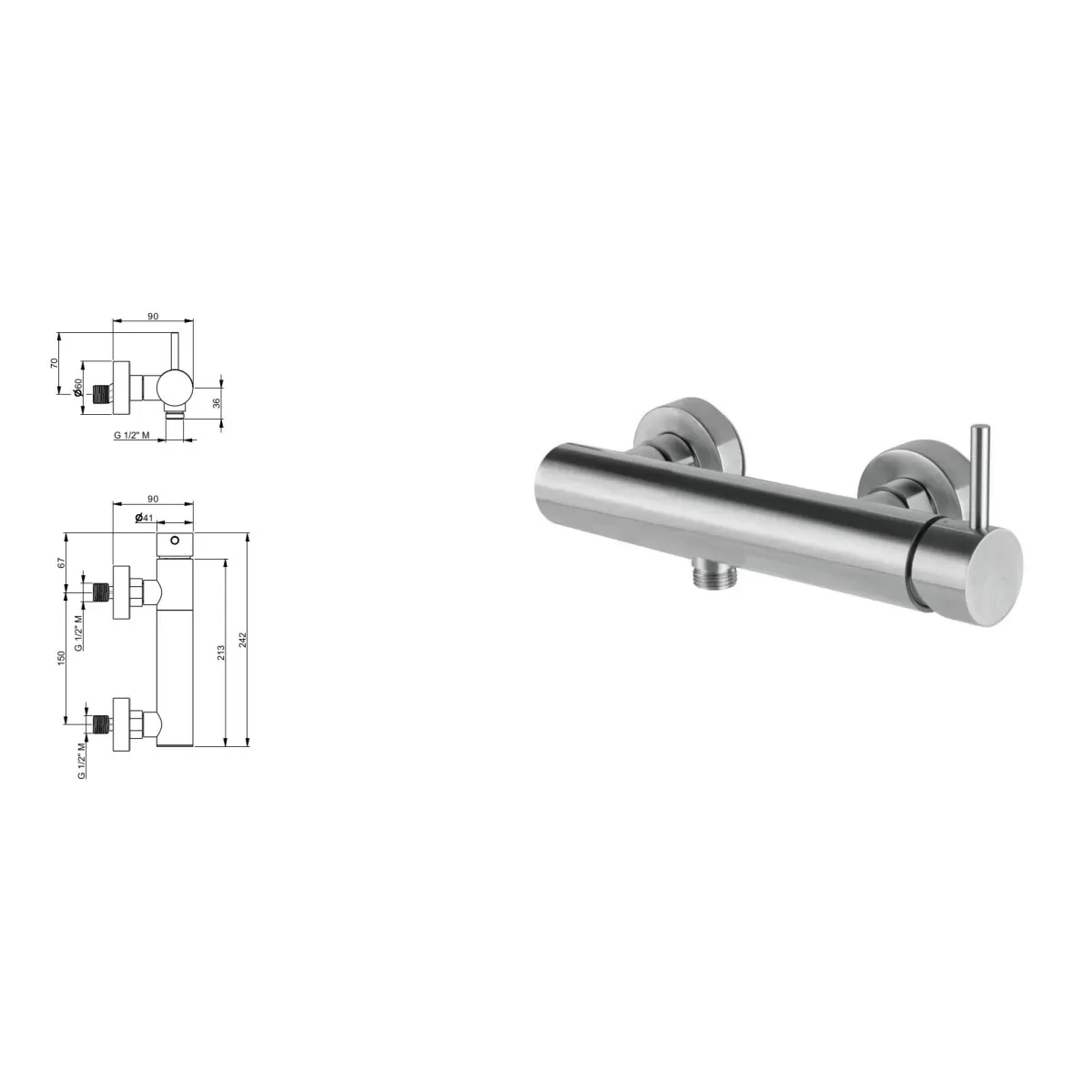 Miscelatore monocomando esterno per doccia in acciaio inox di Tubico Nilo - Scheda Tecnica