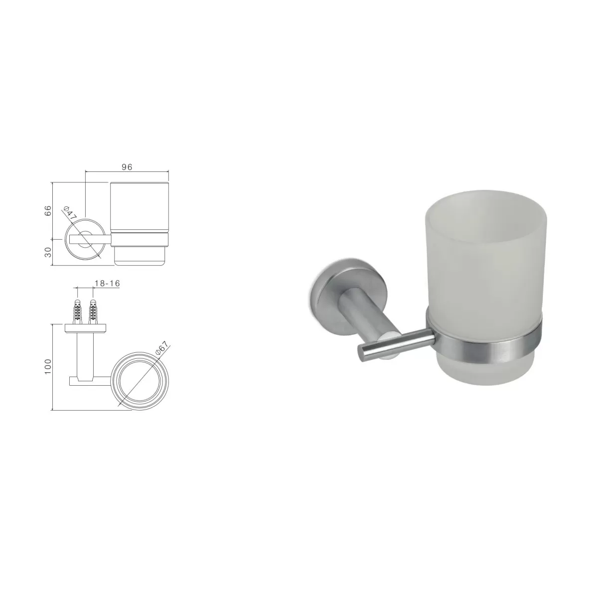 Supporto con bicchiere a muro in acciaio inox di Tubico Nilo - Scheda Tecnica
