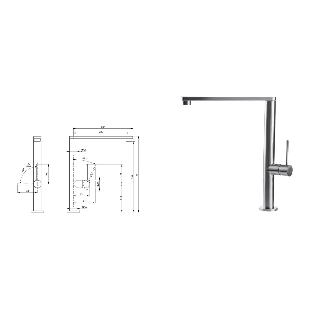 Mitigeur Lavabo Noir Mat Haut avec vidage Clic Clak y compris Jo by Paffoni