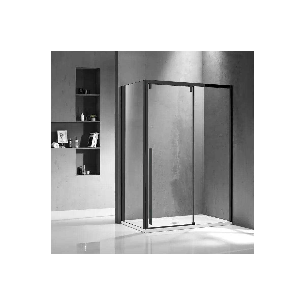 Box Doccia Karag Santorini 500 & NR-10 apertura scorrevole Cristallo Temprato 8mm Trasparente profili alluminio Nero